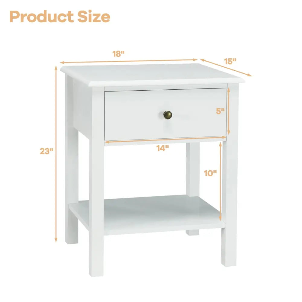 Nightstand End Table with Drawer and Shelf-White - White - Nightstands