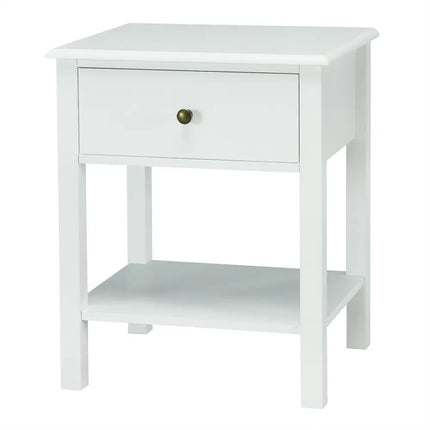 Nightstand End Table with Drawer and Shelf-White - White - Nightstands