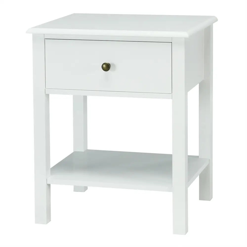 Nightstand End Table with Drawer and Shelf-White - White - Nightstands