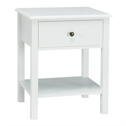 Nightstand End Table with Drawer and Shelf-White - White - Nightstands