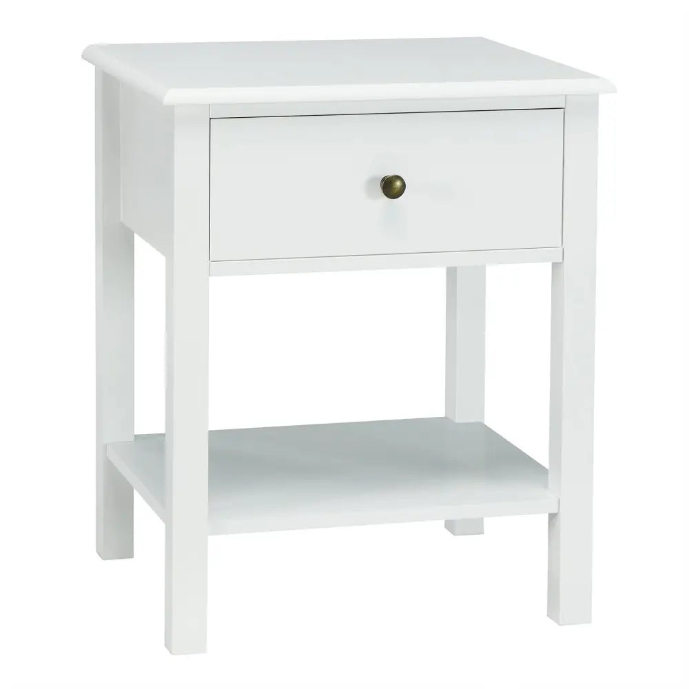 Nightstand End Table with Drawer and Shelf-White - White - Nightstands