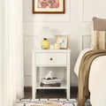 Nightstand End Table with Drawer and Shelf-White - White - Nightstands