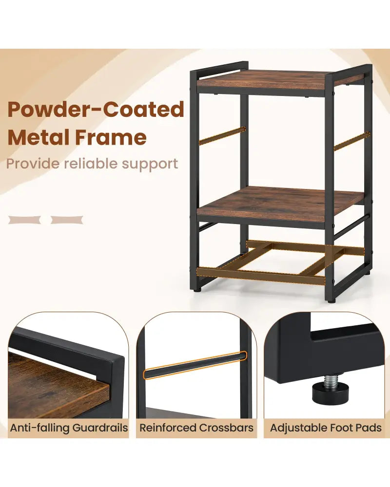 Nightstand Industrial Bedside Table with Open Storage Shelf and Fabric Drawer-Rustic Brown - Rustic Brown - Nightstands