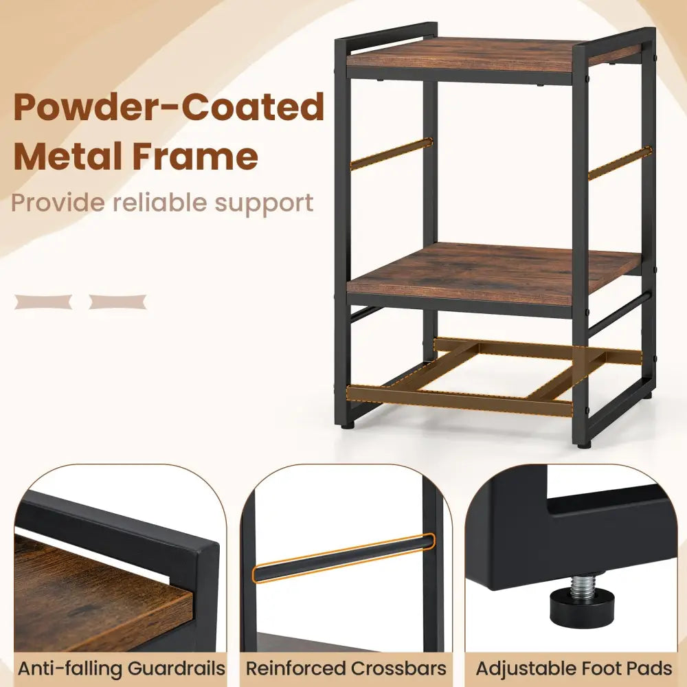 Nightstand Industrial Bedside Table with Open Storage Shelf and Fabric Drawer-Rustic Brown - Rustic Brown - Nightstands