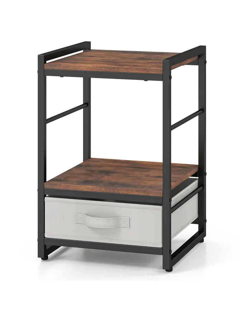 Nightstand Industrial Bedside Table with Open Storage Shelf and Fabric Drawer-Rustic Brown - Rustic Brown - Nightstands