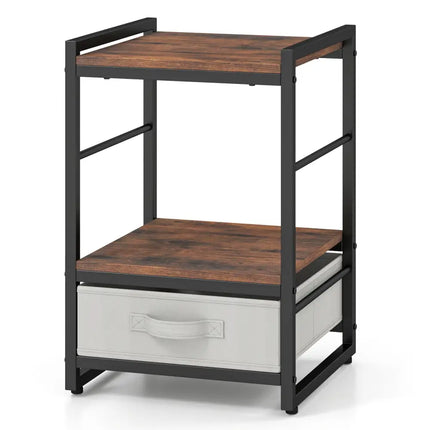 Nightstand Industrial Bedside Table with Open Storage Shelf and Fabric Drawer-Rustic Brown - Rustic Brown - Nightstands
