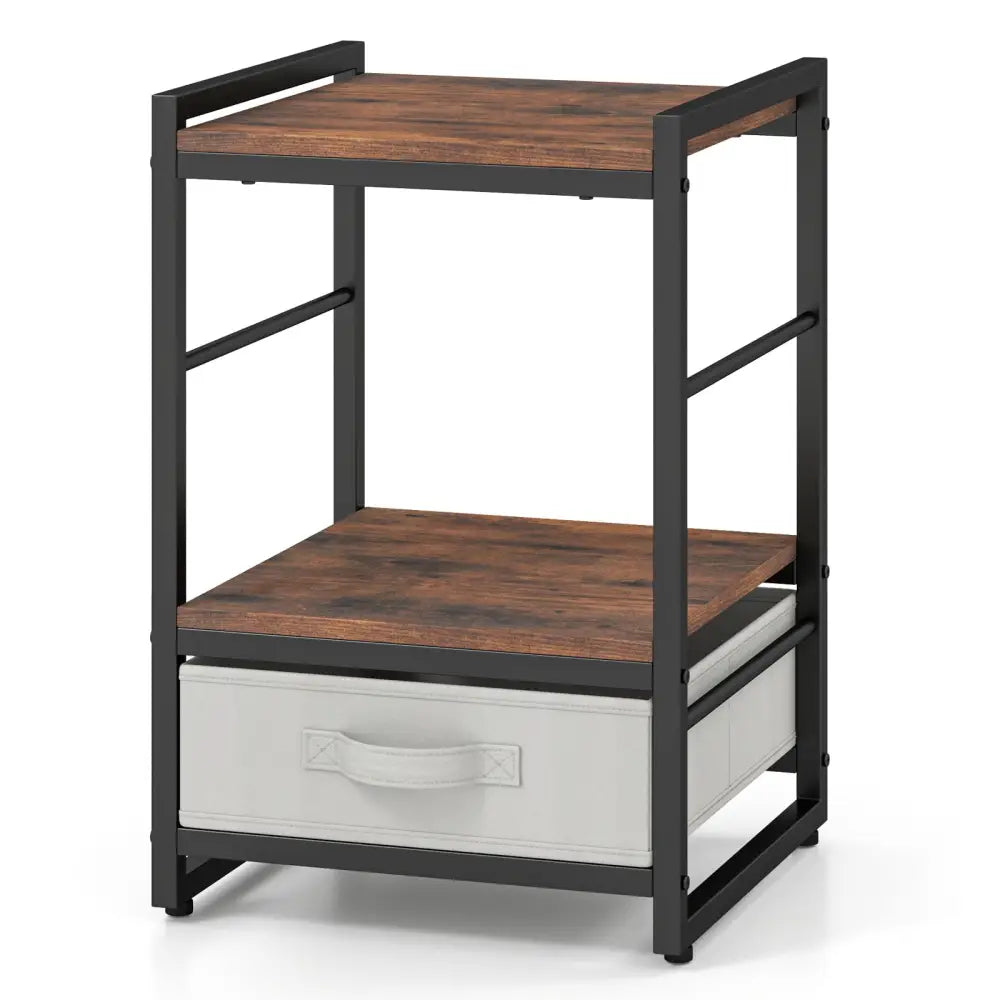 Nightstand Industrial Bedside Table with Open Storage Shelf and Fabric Drawer-Rustic Brown - Rustic Brown - Nightstands