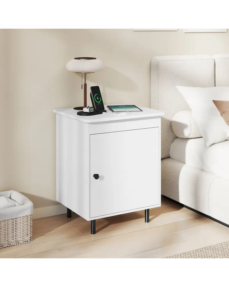 Nightstand Mid Century End Tables with Door-1 Pieces - White - Nightstands