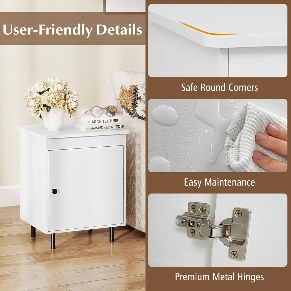 Nightstand Mid Century End Tables with Door-1 Pieces - White - Nightstands