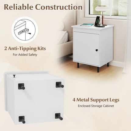 Nightstand Mid Century End Tables with Door-1 Pieces - White - Nightstands