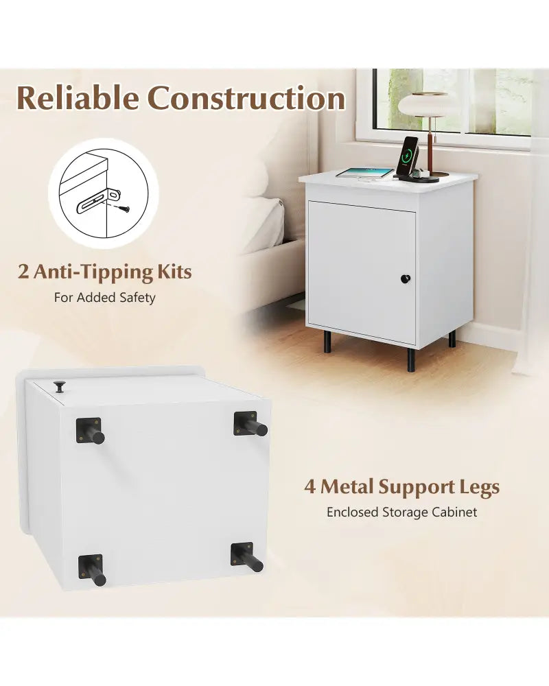 Nightstand Mid Century End Tables with Door-1 Pieces - White - Nightstands