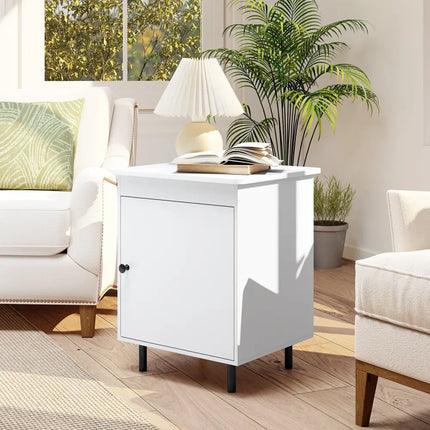 Nightstand Mid Century End Tables with Door-1 Pieces - White - Nightstands