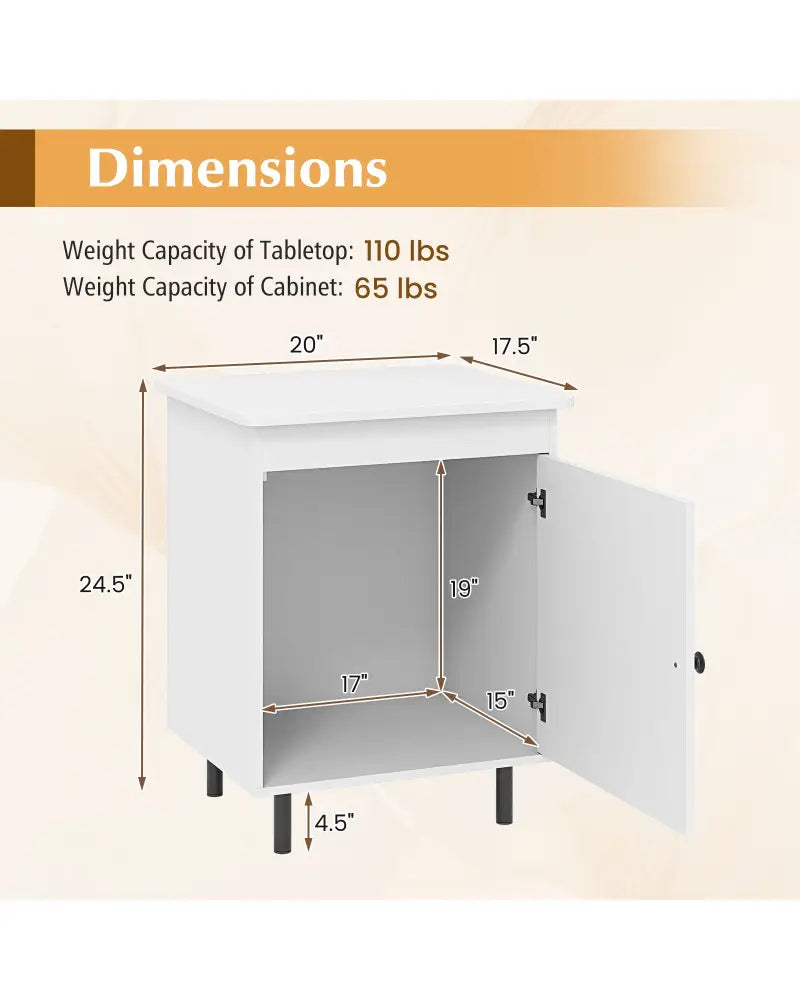 Nightstand Mid Century End Tables with Door-1 Pieces - White - Nightstands