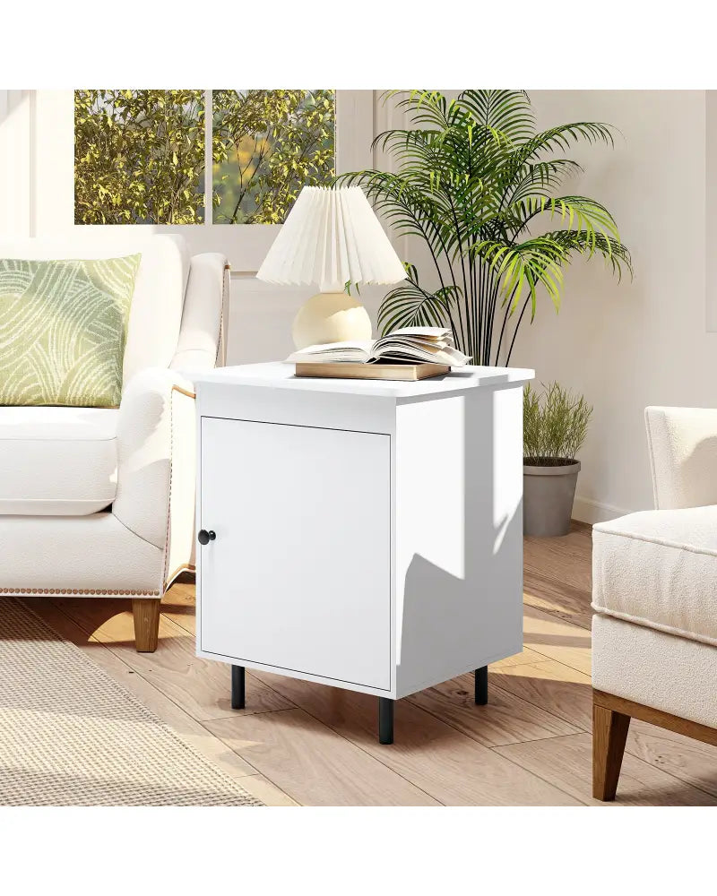 Nightstand Mid Century End Tables with Door-1 Pieces - White - Nightstands