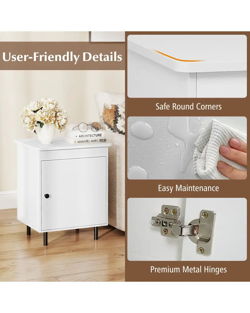 Nightstand Mid Century End Tables with Door-1 Pieces - White - Nightstands