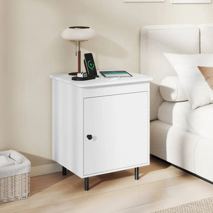 Nightstand Mid Century End Tables with Door-1 Pieces - White - Nightstands