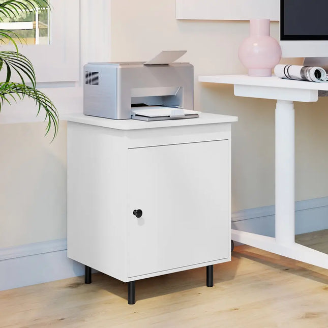 Nightstand Mid Century End Tables with Door-Set of 2 - White - Nightstands