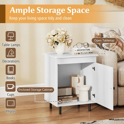 Nightstand Mid Century End Tables with Door-Set of 2 - White - Nightstands