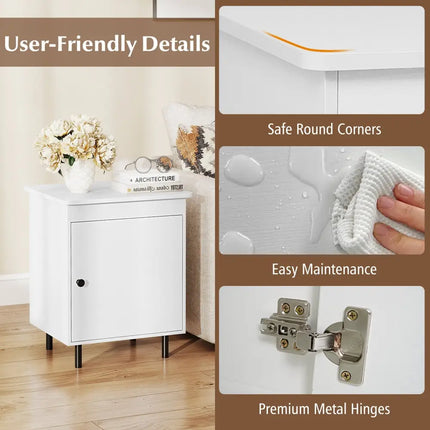 Nightstand Mid Century End Tables with Door-Set of 2 - White - Nightstands