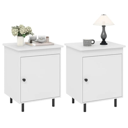 Nightstand Mid Century End Tables with Door-Set of 2 - White - Nightstands