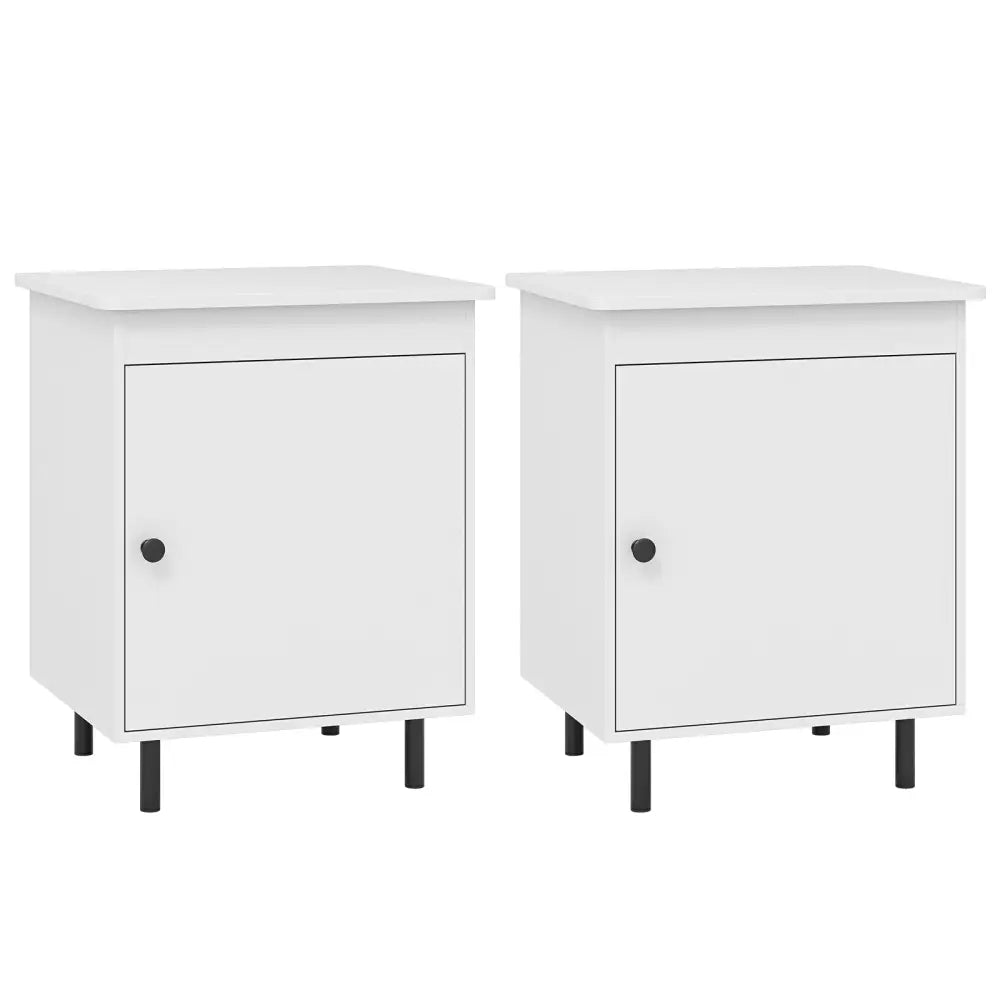 Nightstand Mid Century End Tables with Door-Set of 2 - White - Nightstands