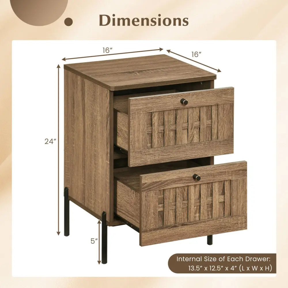 Nightstand Mid Century Modern End Table with Storage Drawers-Rustic Brown - Rustic Brown - Nightstands