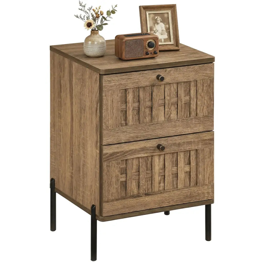 Nightstand Mid Century Modern End Table with Storage Drawers-Rustic Brown - Rustic Brown - Nightstands