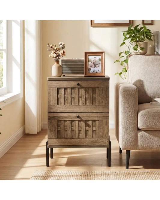 Nightstand Mid Century Modern End Table with Storage Drawers-Rustic Brown - Rustic Brown - Nightstands