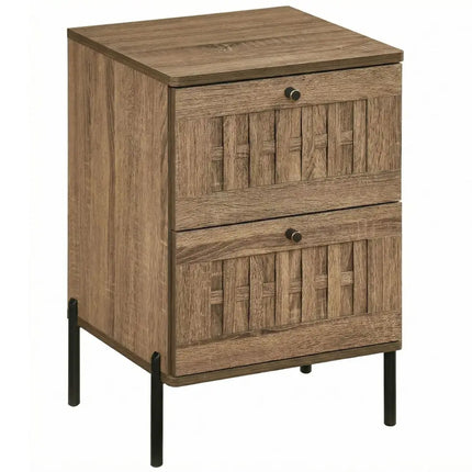 Nightstand Mid Century Modern End Table with Storage Drawers-Rustic Brown - Rustic Brown - Nightstands