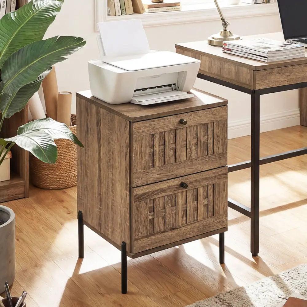 Nightstand Mid Century Modern End Table with Storage Drawers-Rustic Brown - Rustic Brown - Nightstands