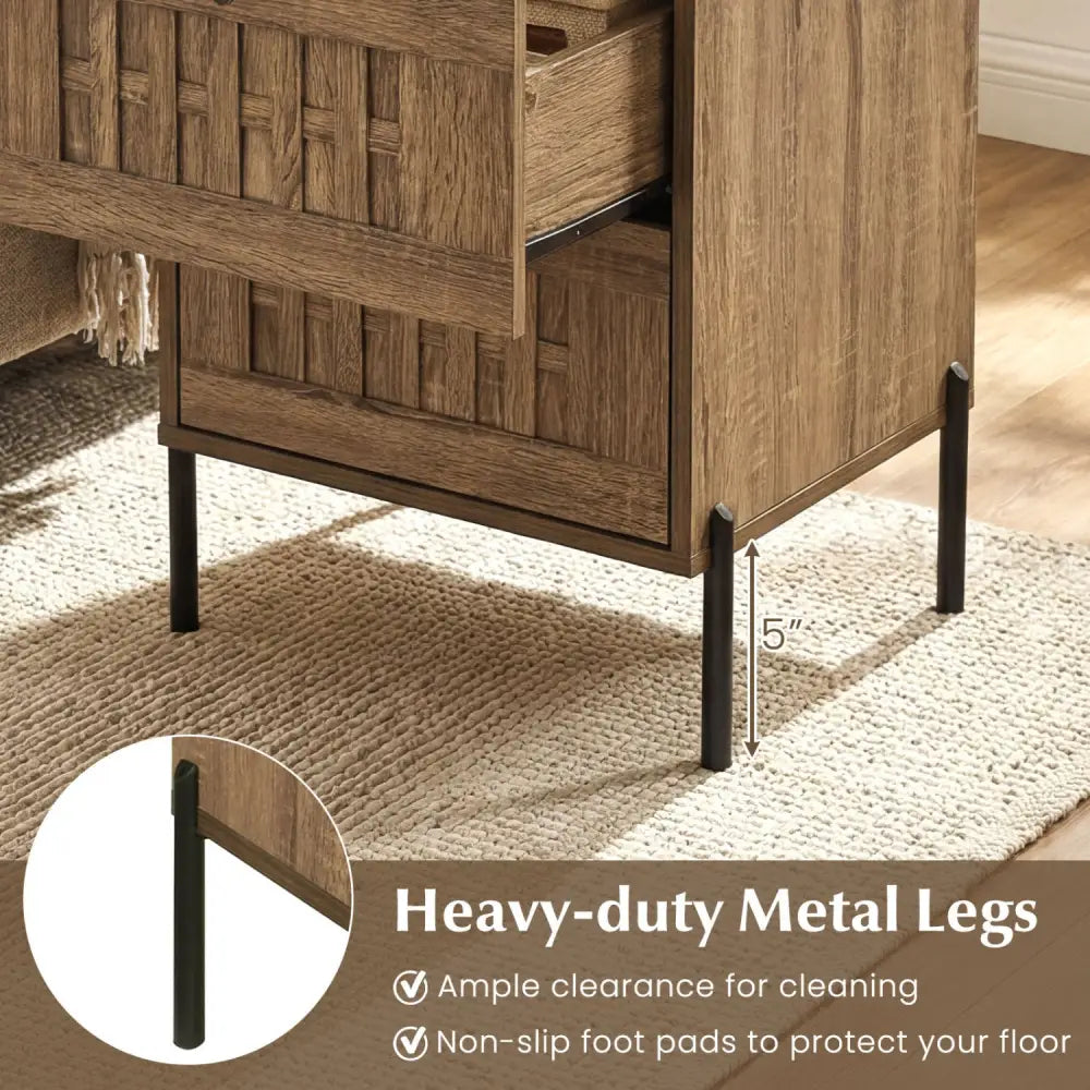 Nightstand Mid Century Modern End Table with Storage Drawers-Rustic Brown - Rustic Brown - Nightstands