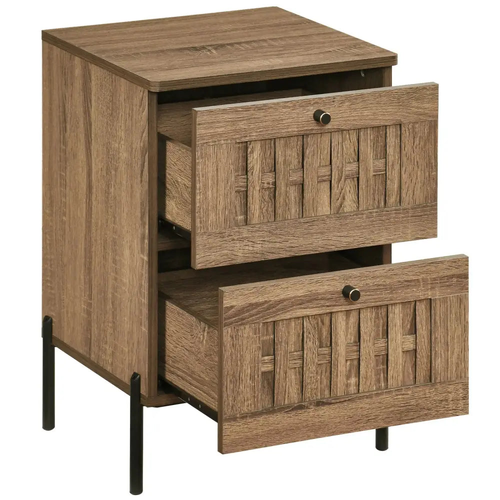 Nightstand Mid Century Modern End Table with Storage Drawers-Rustic Brown - Rustic Brown - Nightstands