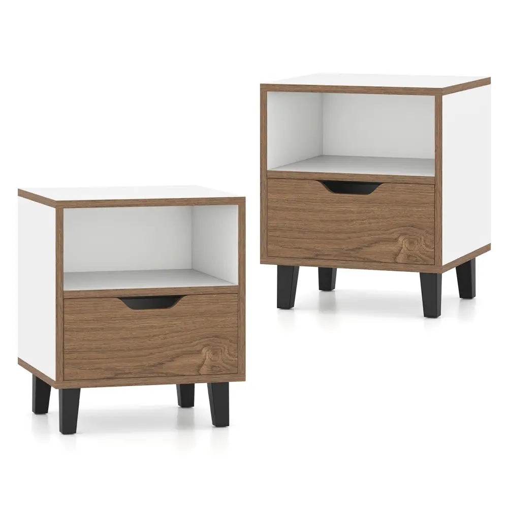 Nightstand Set of 2 with Drawer and Open Storage Shelf for Bedroom-White - White - Nightstands
