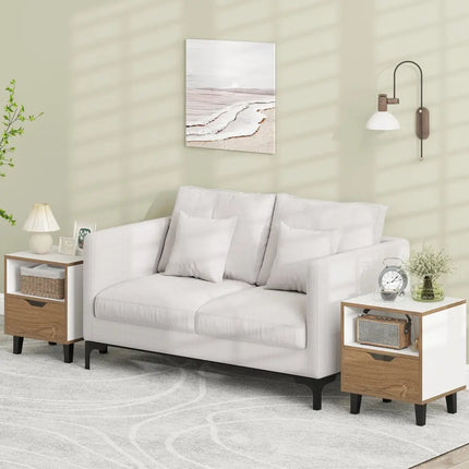 Nightstand Set of 2 with Drawer and Open Storage Shelf for Bedroom-White - White - Nightstands