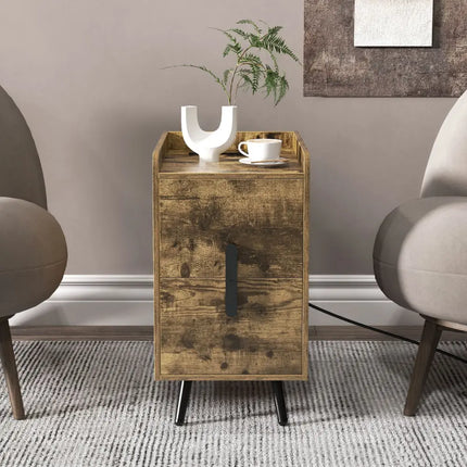 Nightstand Side Tables with 2 Drawers and 2 USB Ports-Rustic Brown - Rustic Brown - Nightstands