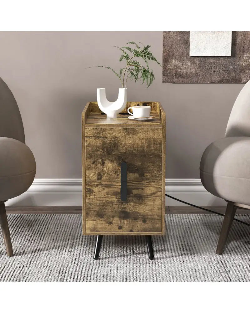 Nightstand Side Tables with 2 Drawers and 2 USB Ports-Rustic Brown - Rustic Brown - Nightstands