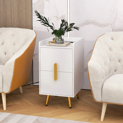 Nightstand Side Tables with 2 Drawers and 2 USB Ports-White - White - Nightstands