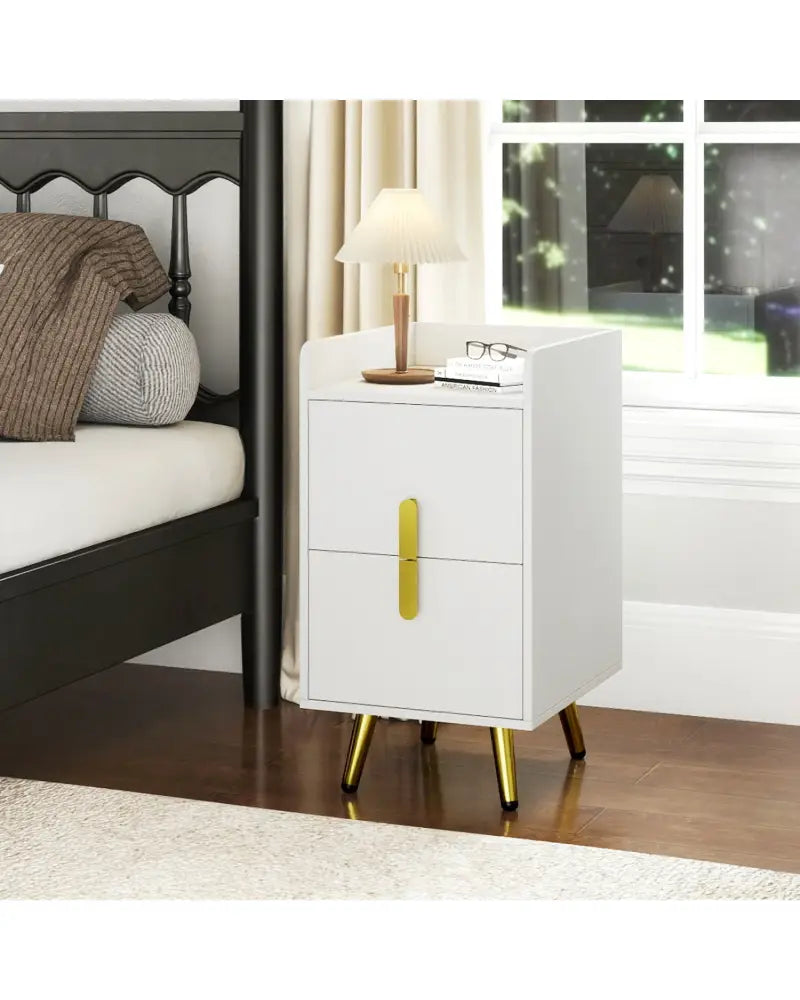 Nightstand Side Tables with 2 Drawers and 2 USB Ports-White - White - Nightstands