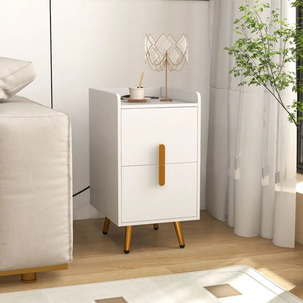 Nightstand Side Tables with 2 Drawers and 2 USB Ports-White - White - Nightstands