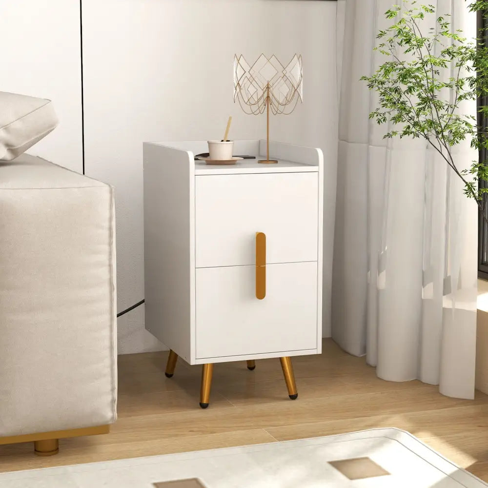 Nightstand Side Tables with 2 Drawers and 2 USB Ports-White - White - Nightstands