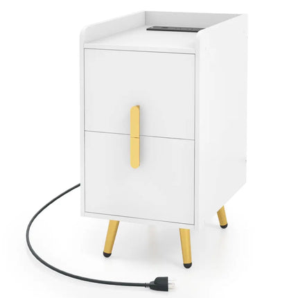 Nightstand Side Tables with 2 Drawers and 2 USB Ports-White - White - Nightstands