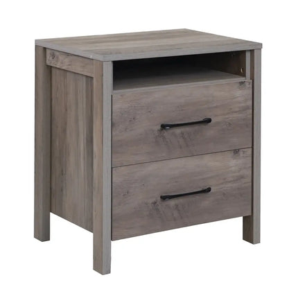 Nightstand with 2 Drawers Farmhouse Bed Side Table with Open Storage Shelf-Grey - Gray - Nightstands