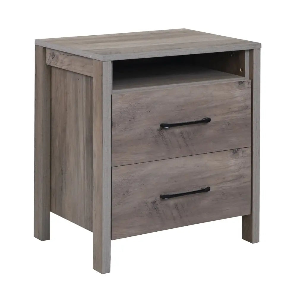 Nightstand with 2 Drawers Farmhouse Bed Side Table with Open Storage Shelf-Grey - Gray - Nightstands