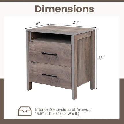 Nightstand with 2 Drawers Farmhouse Bed Side Table with Open Storage Shelf-Grey - Gray - Nightstands