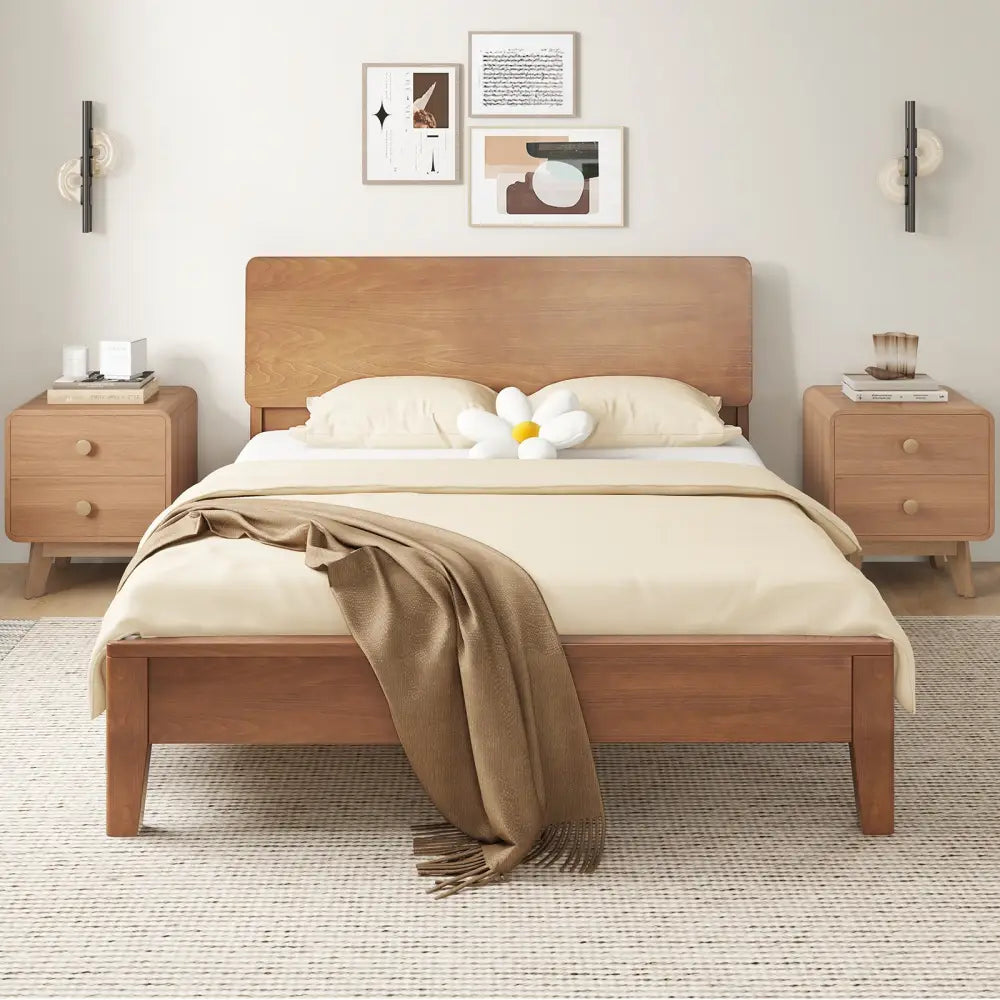 Nightstand with 2 Drawers Solid Rubber Wood Legs-Brown - Brown - Nightstands