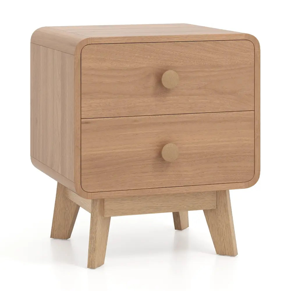 Nightstand with 2 Drawers Solid Rubber Wood Legs-Brown - Brown - Nightstands
