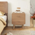 Nightstand with 2 Drawers Solid Rubber Wood Legs-Brown - Brown - Nightstands