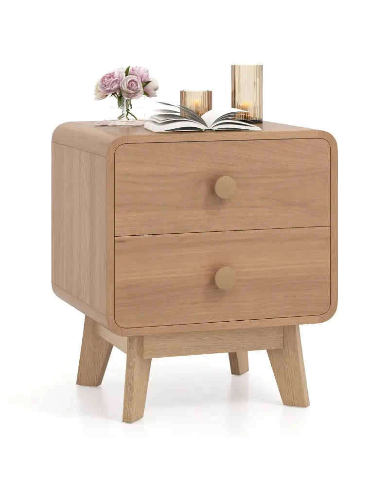 Nightstand with 2 Drawers Solid Rubber Wood Legs-Brown - Brown - Nightstands