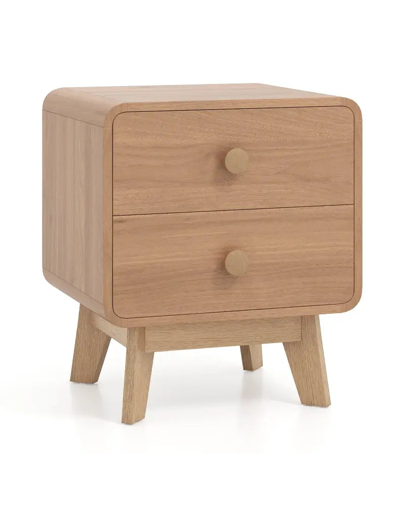 Nightstand with 2 Drawers Solid Rubber Wood Legs-Brown - Brown - Nightstands