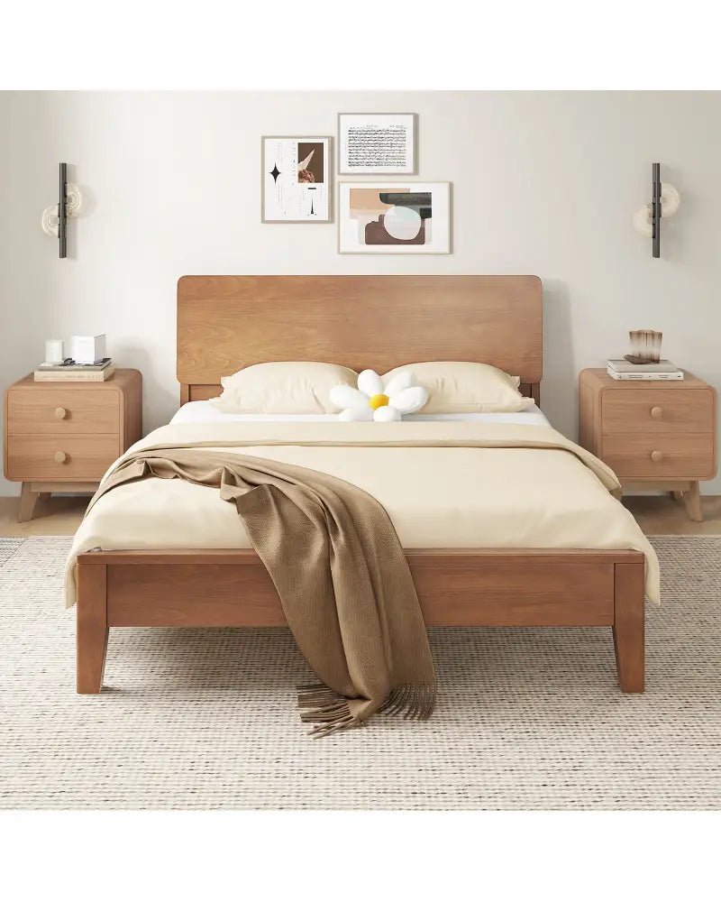 Nightstand with 2 Drawers Solid Rubber Wood Legs-Brown - Brown - Nightstands